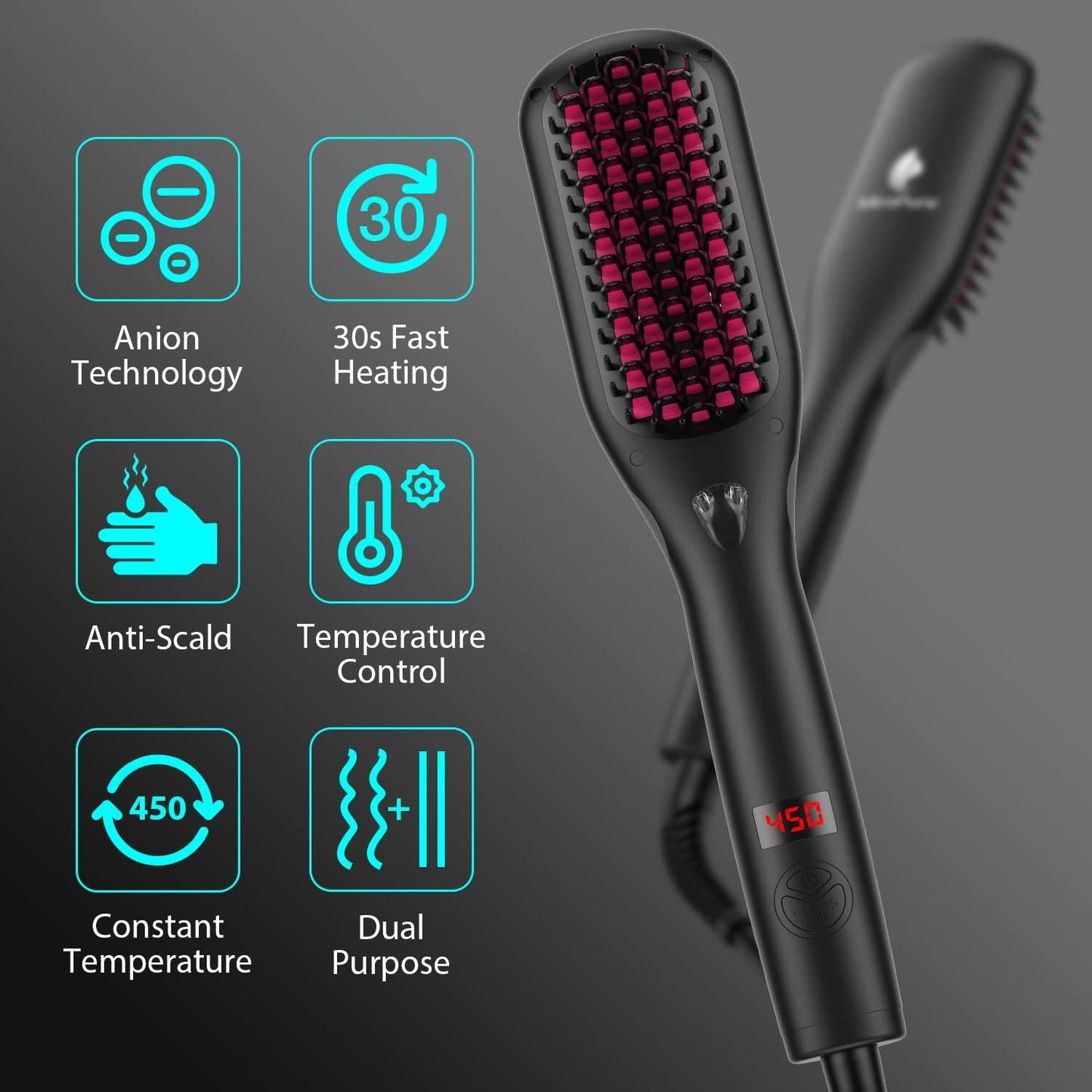 Hair Straightener Brush with Ionic Generator